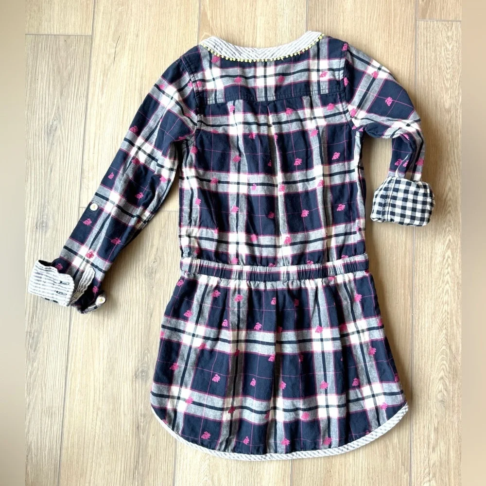Hatley Girls Pink Blue Check Bunny Rabbit Cotton Dress  Size 8 EUC Easter